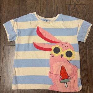 Next Kids Blue and Cream Striped Tee with Pink Bunny watermelon size 3/4